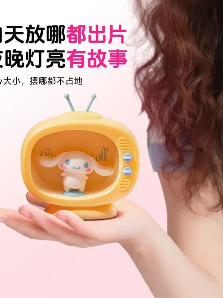 Sanrio Series Night Lights Retro Tv Style Cinnamoroll Kittys Miniso Kawaii Children Authentic Girl Gifts Women Household Soft