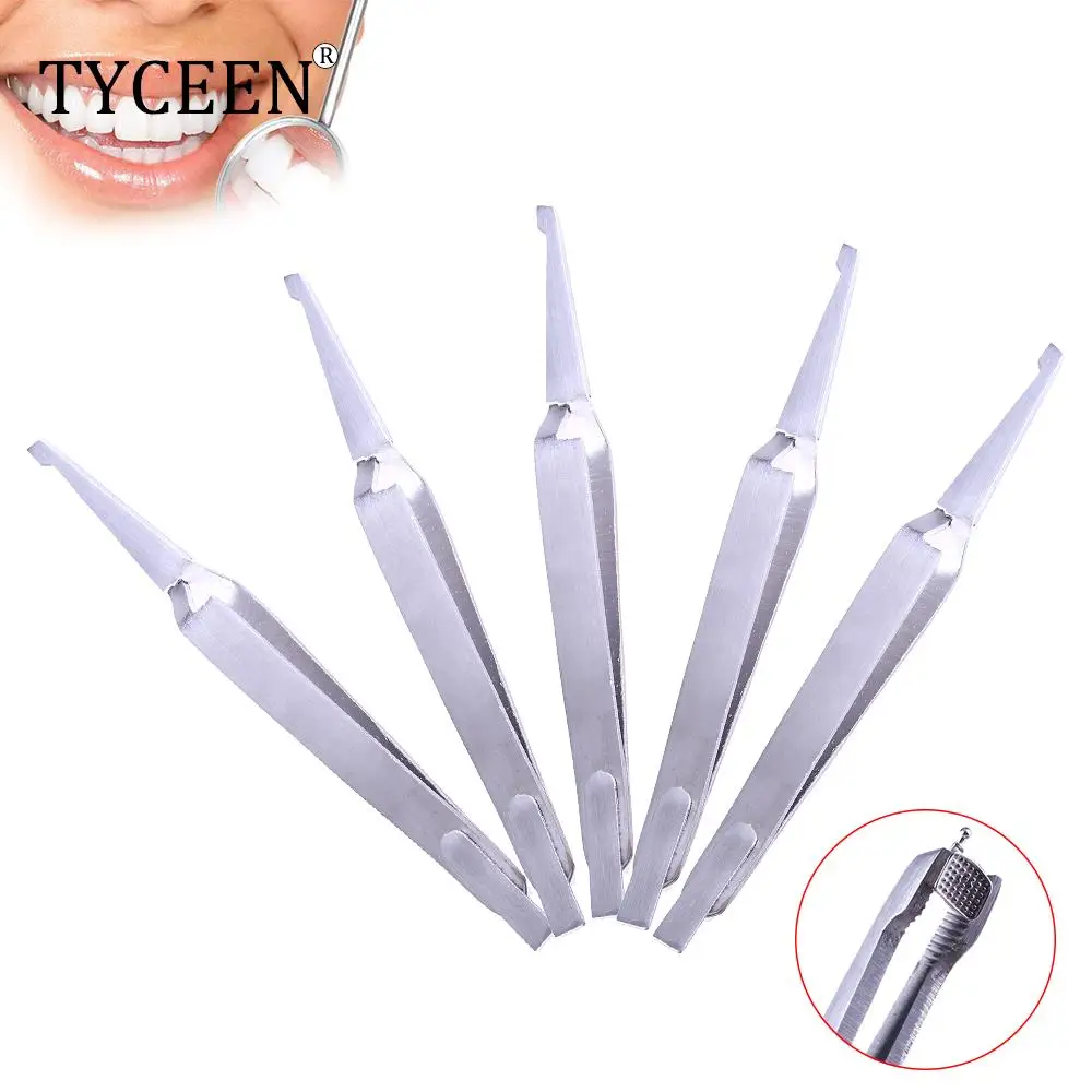 5 pcs Dental Bracket Tweezers Holder Dentist instrument Stainless Steel Serrated Orthodontic Tweezers Plier for Teeth Care Tools