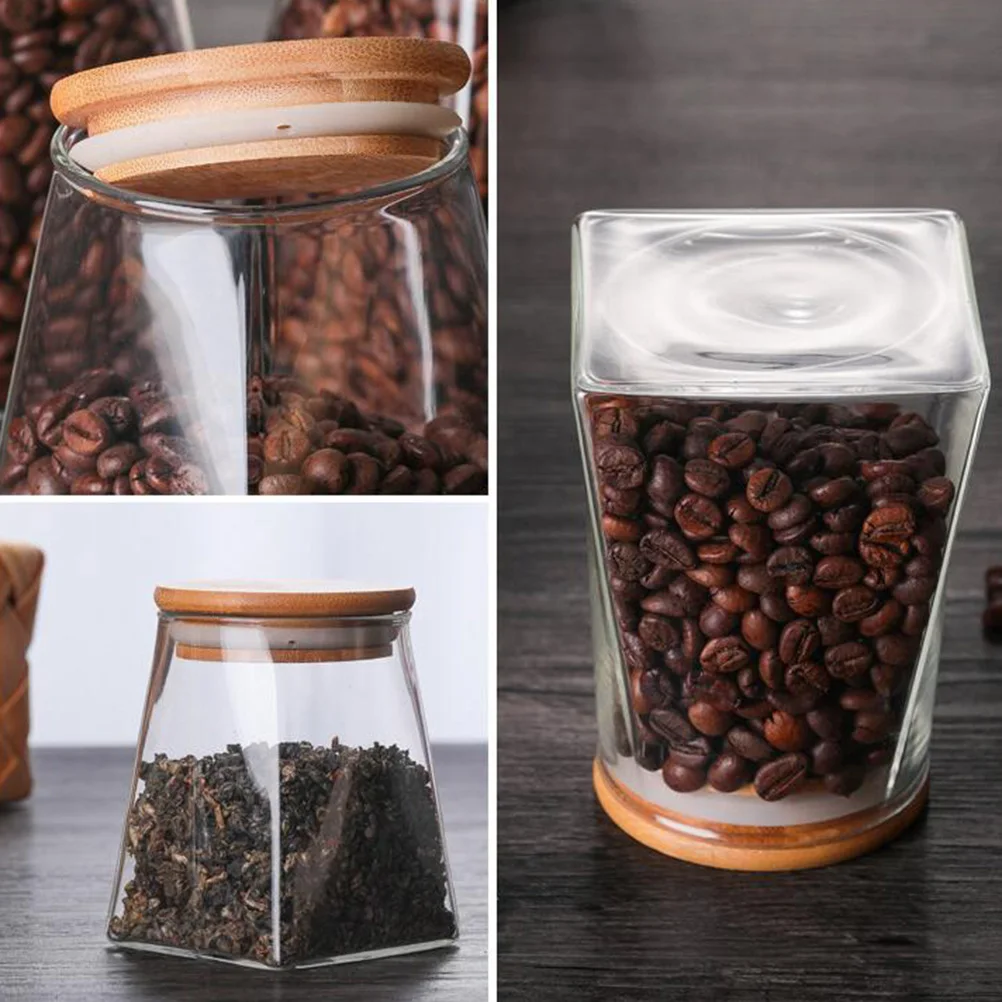

Multipurpose Food Storage Jar Glass Containers Sealed Canisters Airtight Wood Lid Silicone Ring Dry Food Tea Coffee Sugar Salt