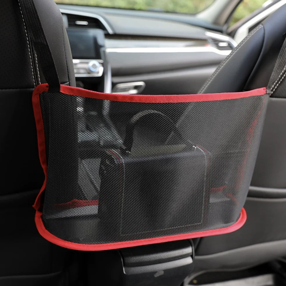 Red Universal de línea roja para coche, soporte para bebidas y alimentos, caja de almacenamiento para asiento trasero, cesta, contenedor de herramientas, bolsa de almacenamiento trasera, bolsa de basura de hielo para coche