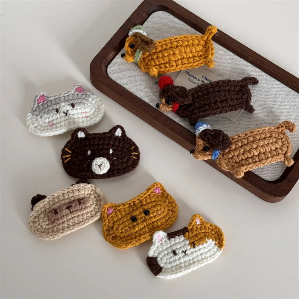 

Заколки для волос из пряжи ручной работы с изображением кота, BB-зажимы, милый мультяшный дизайн для детей, аксессуары для волос для девочек