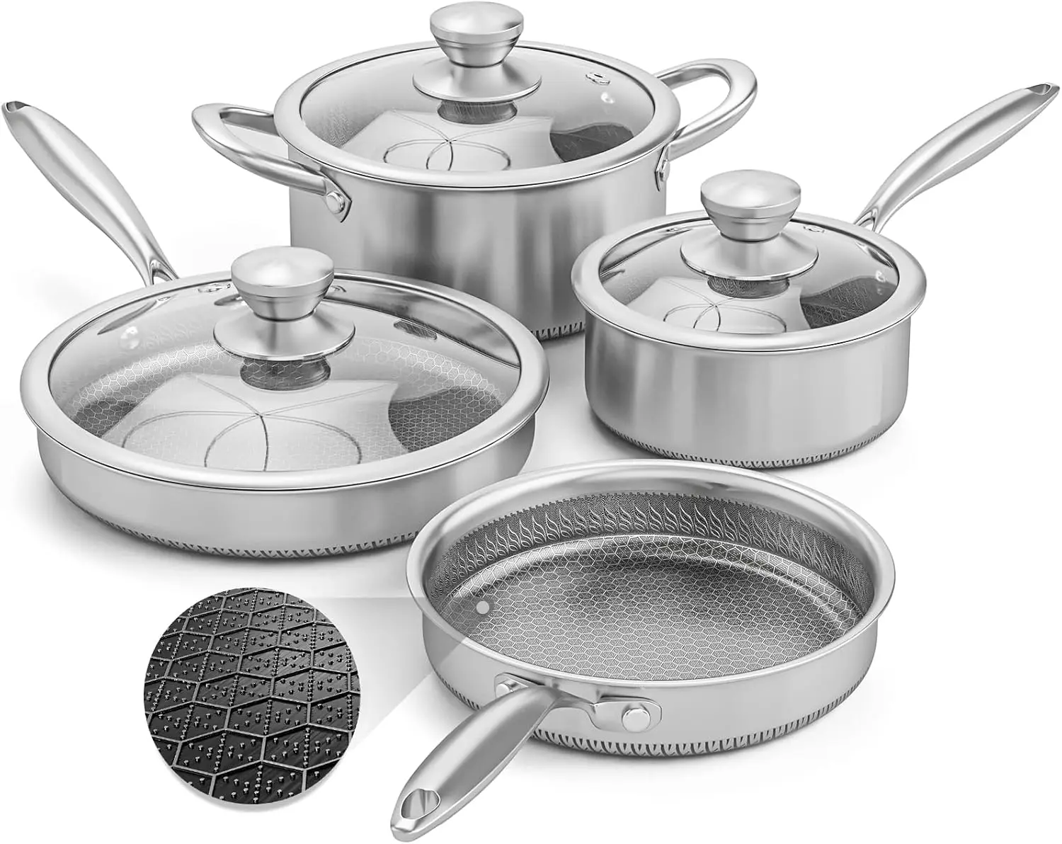

Hybrid Nonstick Stainless Steel Pots and Pans Set, Induction Cookware Set with Tempered Glass Lids, Non-stick Pot and Pan Set Su