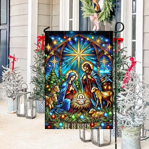 Nativity of Jesus Stained Glass Christmas He Is Risen Flag Graden Flag XXH LLP LLX uui