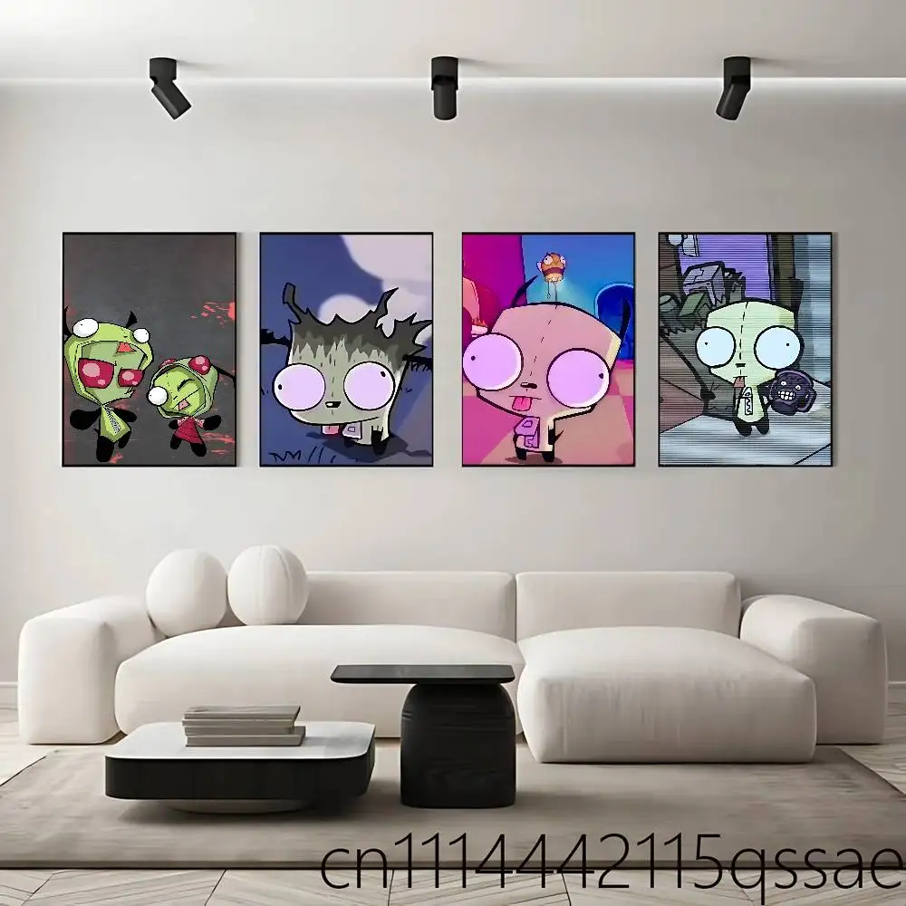 Anime Invader ZIM Poster Self-adhesive Art Waterproof Paper Sticker Coffee House Bar Room Wall Decor