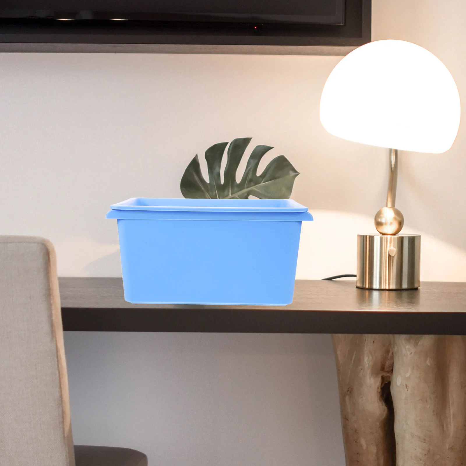 Pequena caixa de armazenamento de plástico organizador de mesa retangular grande capacidade borda lisa material pp para escritório estudo em casa