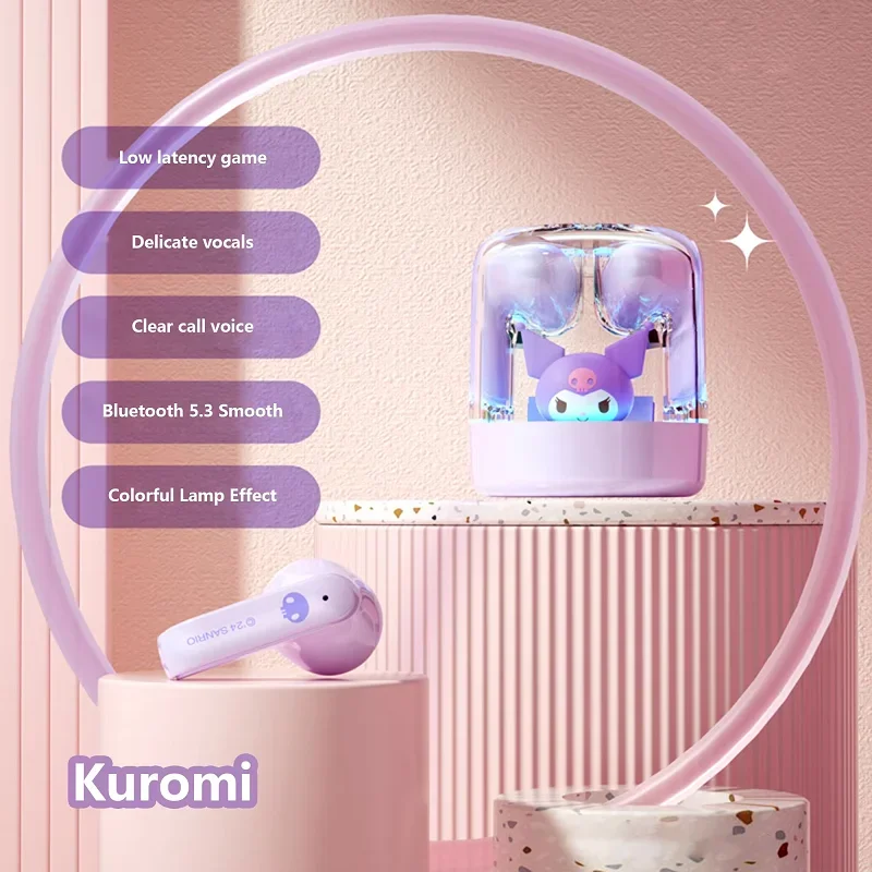 Sanrio EJ-986 tws fones de ouvido kuromi olá kitty sem fio bluetooth armazém transparente alta fidelidade som bateria longa