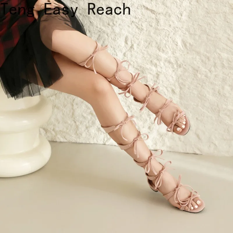 2024 Summer Women\'s Lace-up Sandals Mary Jane Party Wedding Cosplay Beige Pink Black Low Heel Lolita Princess Shoes