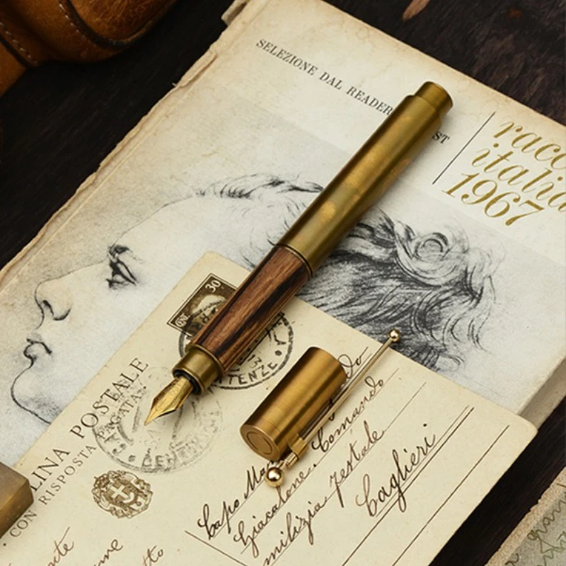 

Unexpected Design Schmidt Nib Brass Tiger Stripe Wooden Fountain Pens 0.38EF 0.5F Tip Ink Pen Smooth Writing Eco-Friendly Gift