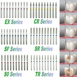 10pcs Dental Diamond Burs Dentistry Dental Clicnic Crown Preparation Tapered Chamfer Dentist Tooth Fillings Cavity Preparation