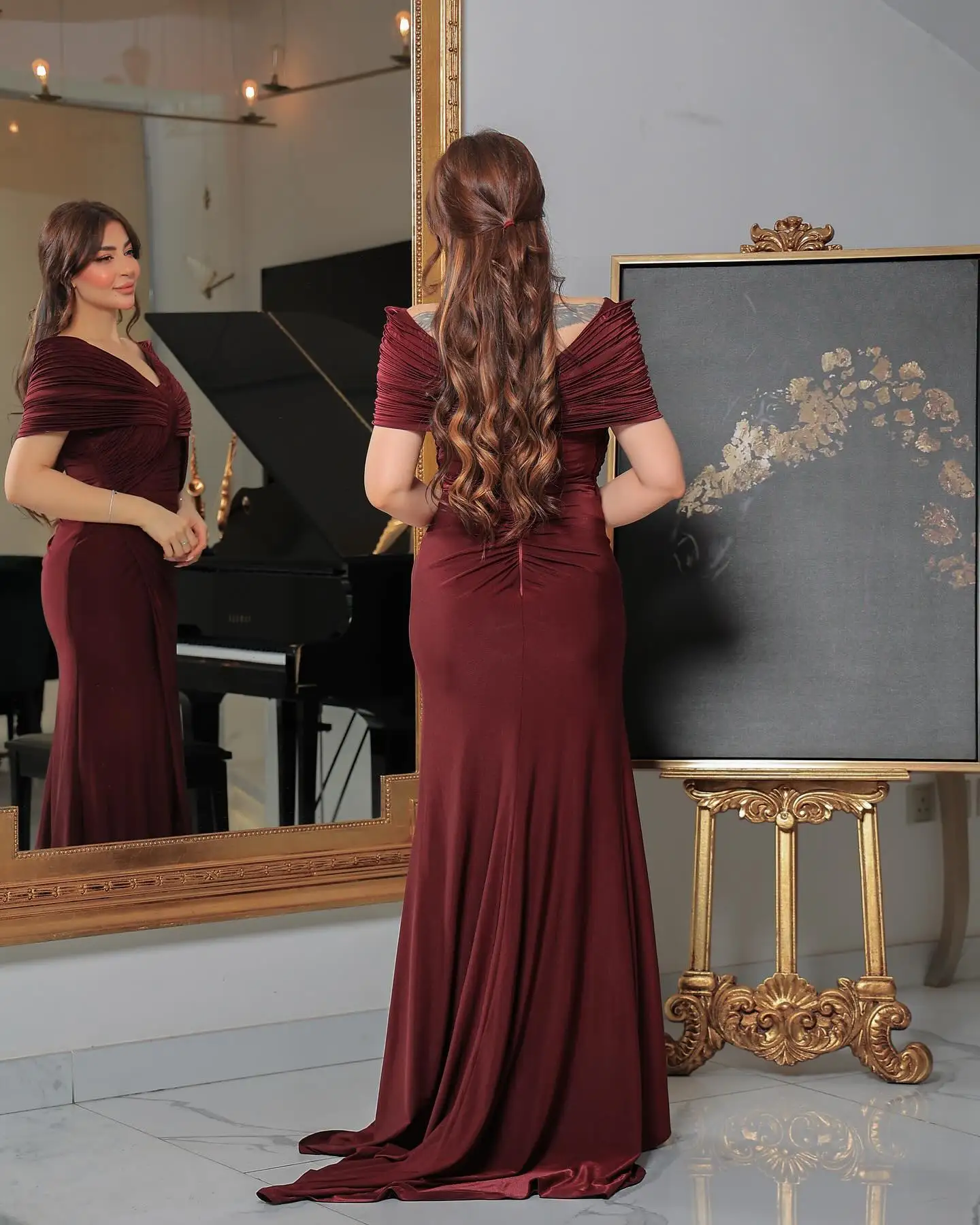 AsaNagi arabie bordeaux robes de bal romantiques robes de soirée sirène pour femmes longueur au sol robes de soirée de Cocktail formelles