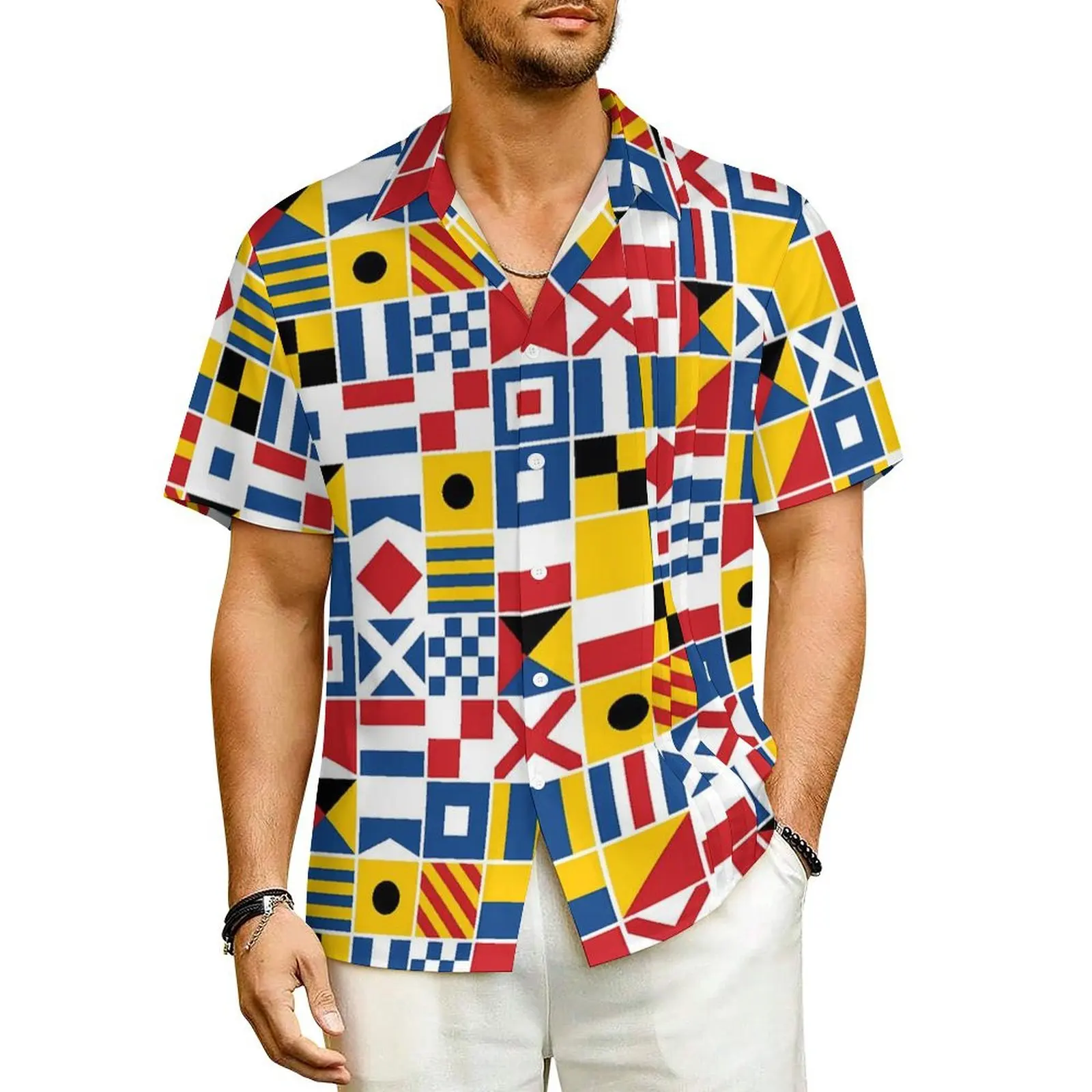 

Colorful Flags Hawaiian Shirt For Man Beach Nautical Signal Casual Shirts Short Sleeve Comfortable Trendy Oversize Blouses