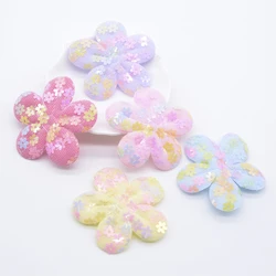 20Pcs 55mm Padded Sequins Flower for DIY Clothes Hat Patches Fabric Sewing Handmade Baby Headwear Hair Clips Decor Accessories