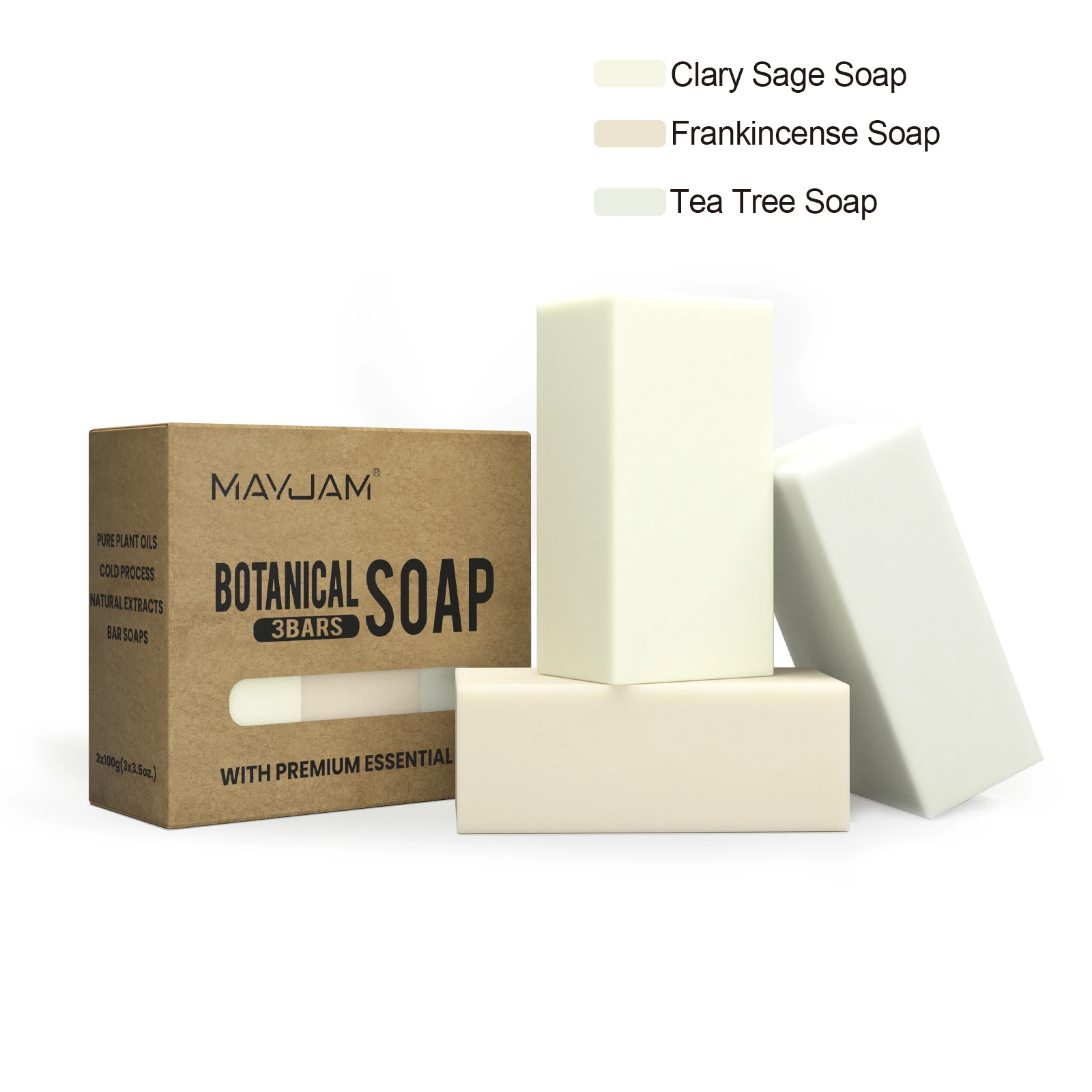 MAYJAM Plant Cold Process Natural Bar Soap with Premium Essential Oils,Body Wash Soap Bar & Face Soap & Hand Cleaning Soap 3pcs