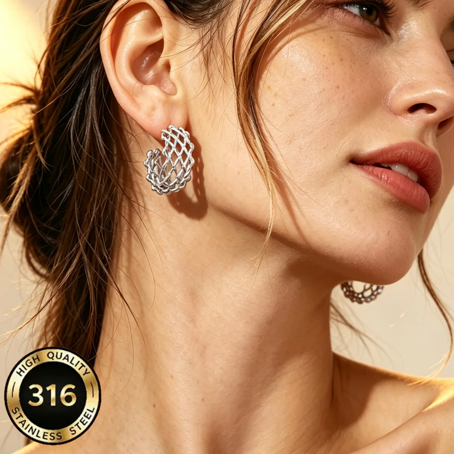 316L Stainless Steel Spliced M - Street Fashion Earrings 评论和价格