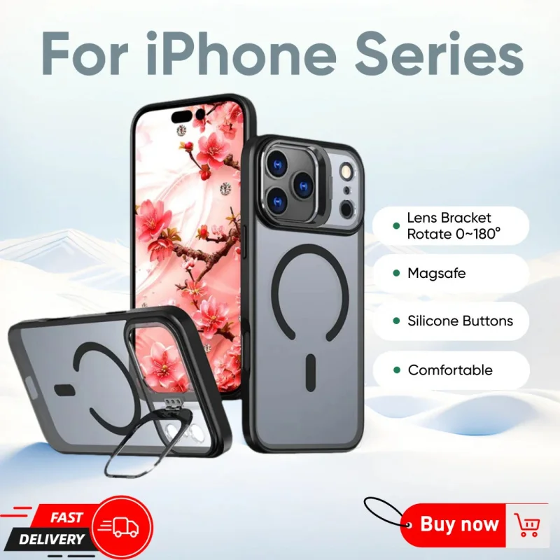 

Hot Sale Phone Case for iPhone 17 16 15 Pro Max Plus Air Magsafe Anti-Scratch Full Cover Protective with Mini Kickstand Covers