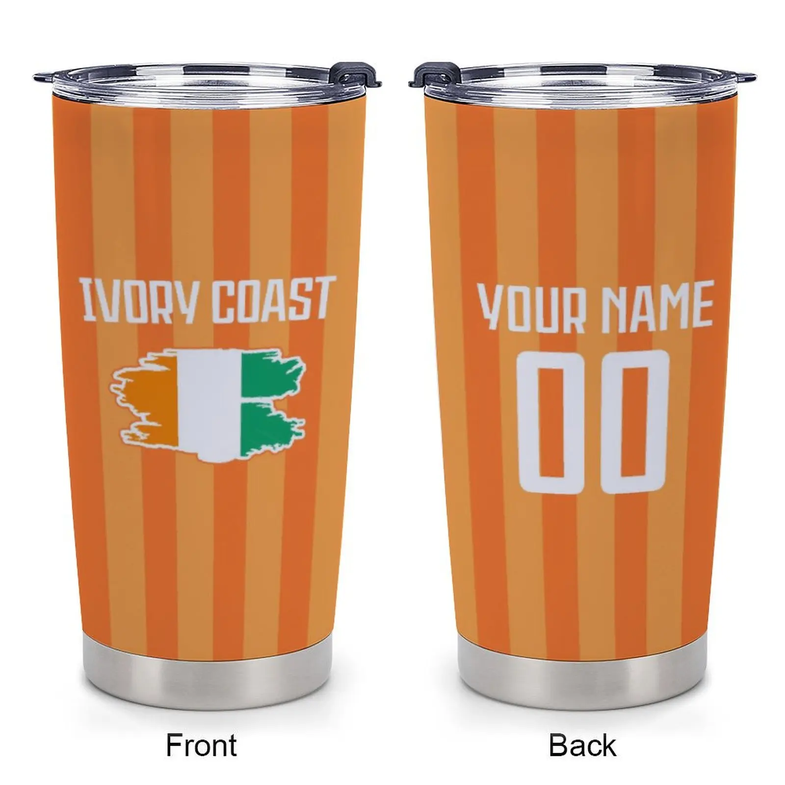 

Custom Ivory Coast Soccer Tumbler 20oz Personalized Insulated Cup Stainless Steel Coffee Travel Mug Add Name Number Fan Gifts