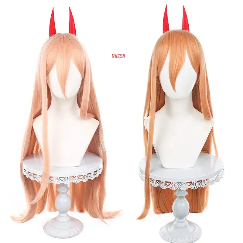 

Аниме Бензопила Man Power Косплей Парик Длинные Оранжевые Розовые Термостойкие Синтетические Волосы Power Женские Парики Для Ролевых Игр + Рога