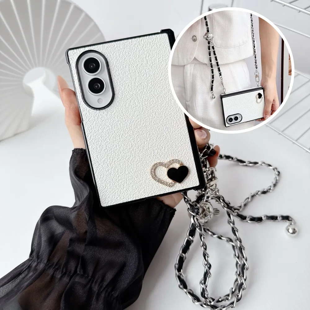 Fashion For Samsung Galaxy Z Fold 8 Wide Phone Case Hinge Protective Scalable Long Rope Protection Love Back Cover