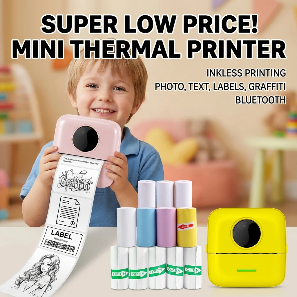 

Портативный мини-принтер, термопринтер без чернил, для печати фотографий, граффити, OCR, текста, наклеек, этикеток, AI-рисования, подарки для мальчиков, девочек и студентов