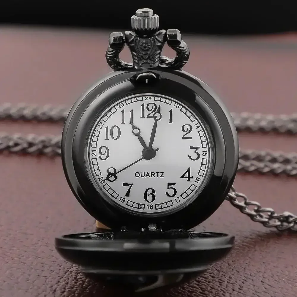 Gothic Style Raven Pocket Watch Retro Black Quartz Pocket Watch Necklace Chain Antique Crow Theme Collectible Souvenir Gift