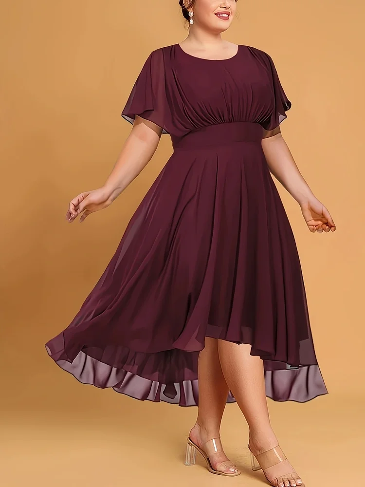 Plus Size matka panny młodej sukienki wycięcie pod szyją w pasie szyfonowa sukienka Peplum z krótkim rękawem wieczorowa sukienka wieczorowa Vestido