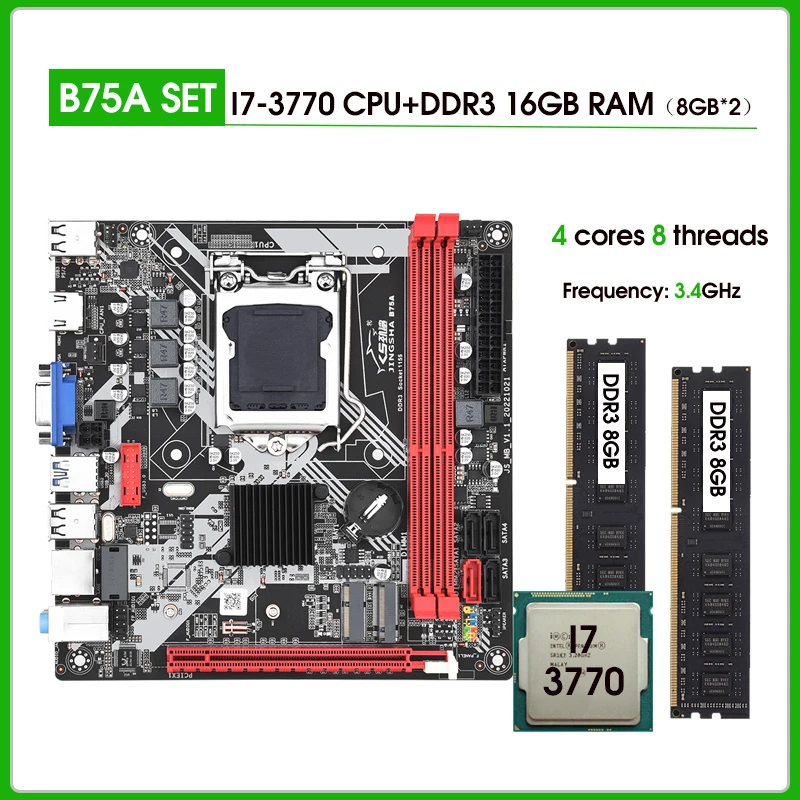 B75 A Motherboard LGA 1155 Kit with Core i7 3770 processor and 2*8G=16GB DDR3 PC Memory B75 placa mae Set combo USB 3.0 SATA 3.0