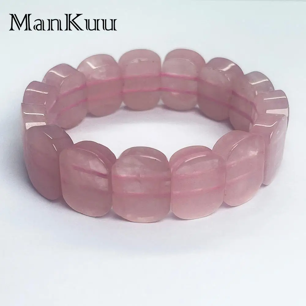 mankuu fashion diy handmade natural healing crystal flat ellipse square stone rose quartz charm bracelets for women jewelry