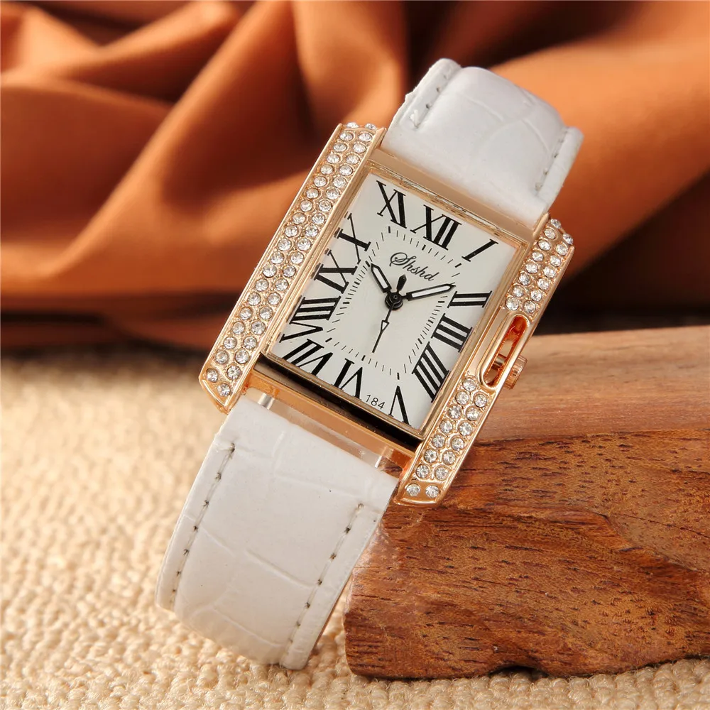 

Reloj Mujer Fashion Rectangle Watch Women White Watches Crystal Case Leather Band Quartz Wristwatches Cheap Price Dropshipping