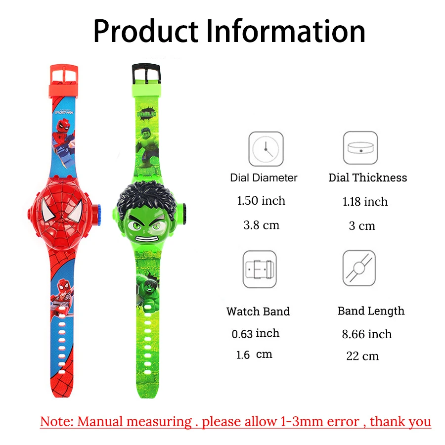 นาฬิกาเด็กฉายภาพลายสไปเดอร์แมน แฟชั่นสำหรับเด็กผู้ชาย นาฬิกาเด็ก แคปตันอเมริกา ไอรอนแมน นาฬิกาดิจิตอล ของเล่นเด็กนักเรียน ของขวัญ