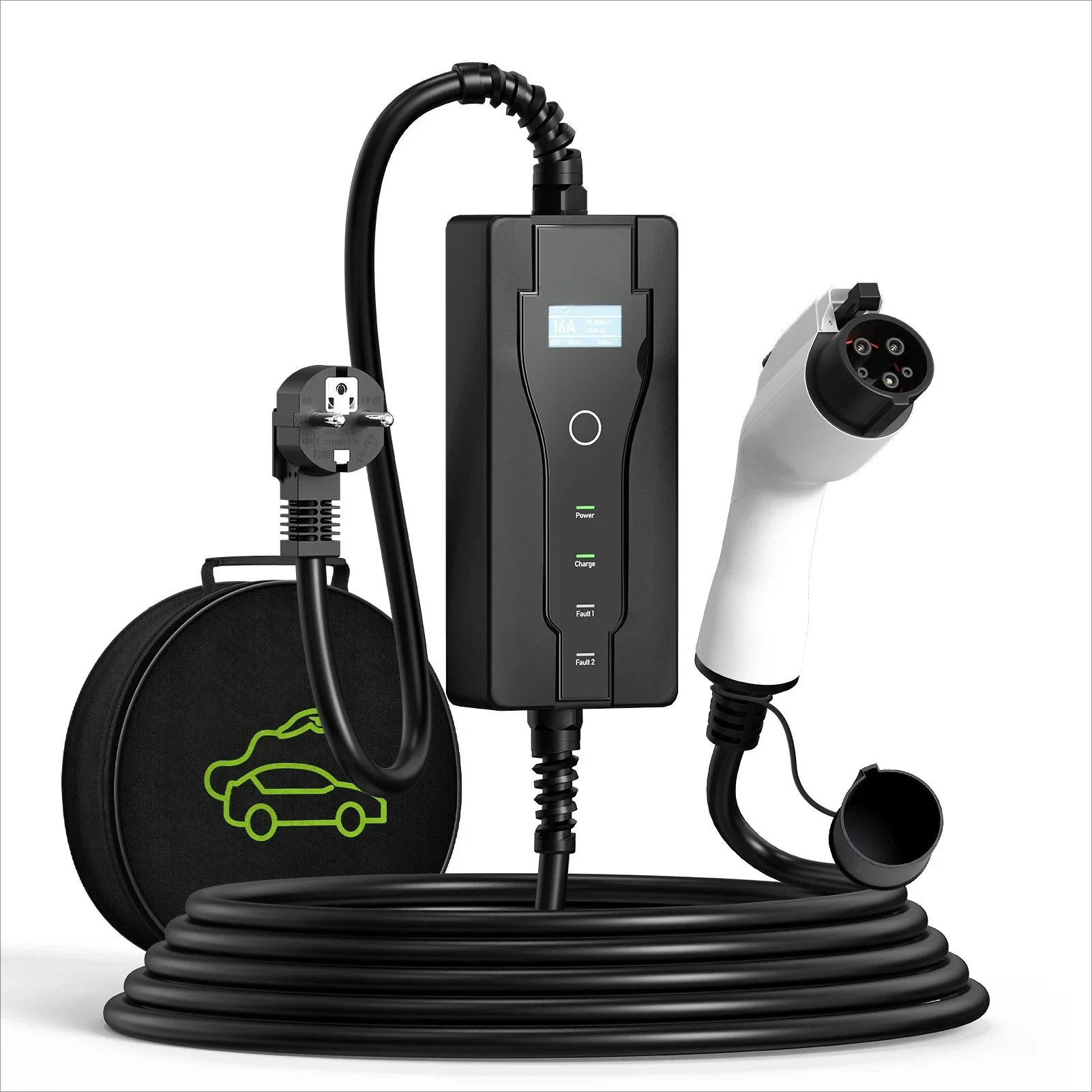 

Portable Electric Vehicle Charger Type 1 Sae J1772 8A16A Charging Cable Type 2 IEC62196-2 3.5KW Controller Wall Box 5M