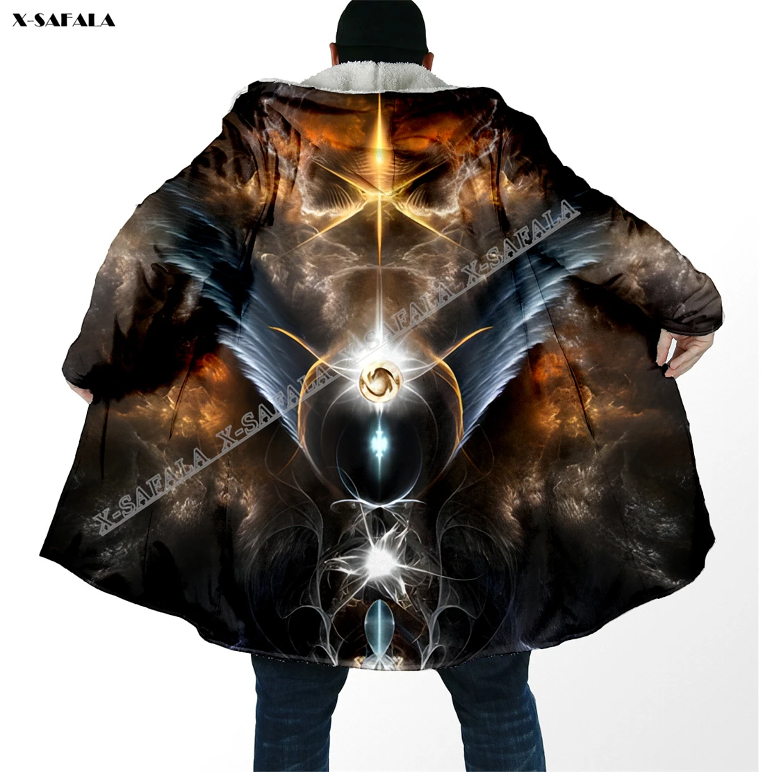 Universe Peace Mantala 3D Printed Overcoat Hooded Blanket Coat Cape Robe Fleece Loose Men Female Cloak Windproof