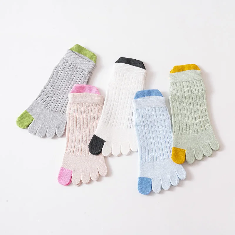 5 Pairs Short Children's Five Finger Cotton Socks Summer Thin Soft Breathable Cartoon Smiling Face Split Fingers Toe Socks Gift