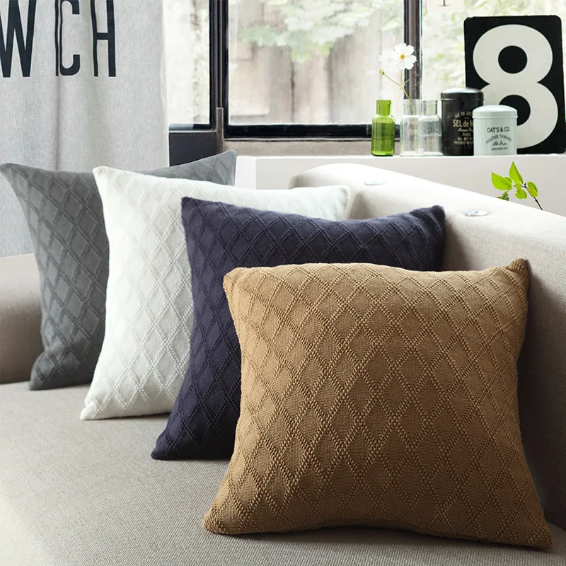 Double-Cable Warm Knitted Sofa Cushion European Style Stripe Decorative Throw Pillow Cover