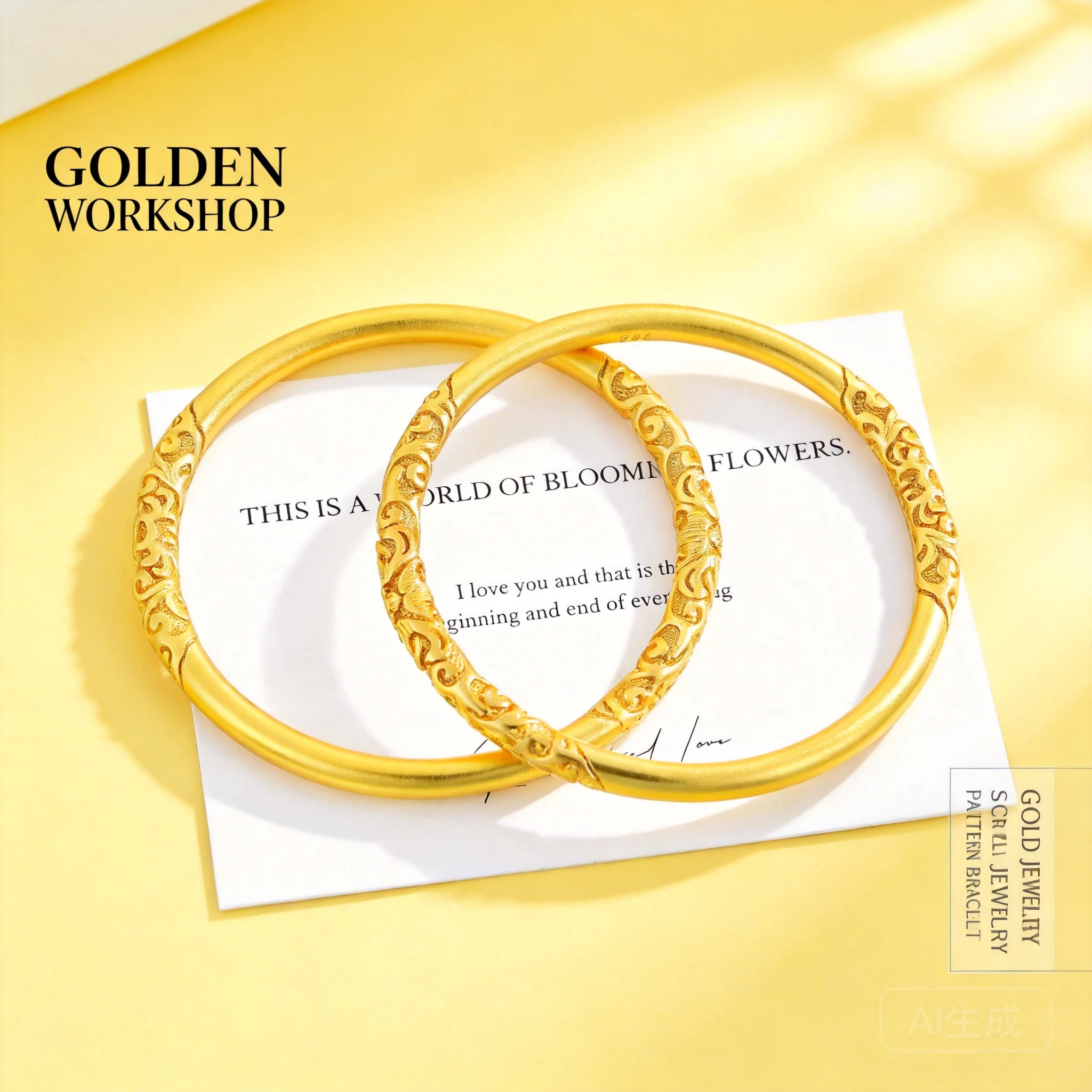 Brazalete Sólido con Patrón de Pergamino Estilo Chino 2026 para Mujer, Bañado en Oro de Cobre, Oro Arena, Moda Versátil para Uso Diario de Verano, Exquisito