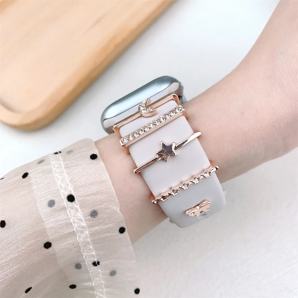 5pcs แหวนตกแต่งสําหรับ Apple Watch band Series 10 8 7 6 5 SE 9 เครื่องประดับเพชร Charms สําหรับ Samsung/Huawei 20 มม.22 มม.สายนาฬิกา