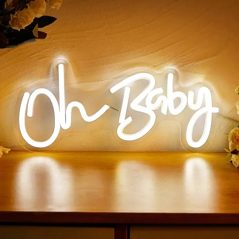 LED Neon Sign Oh Baby Letter Night Lights For Home Bedroom Dorm Party, 5V USB Power Supply Neon Lamp, Party Decor Birthday Gift