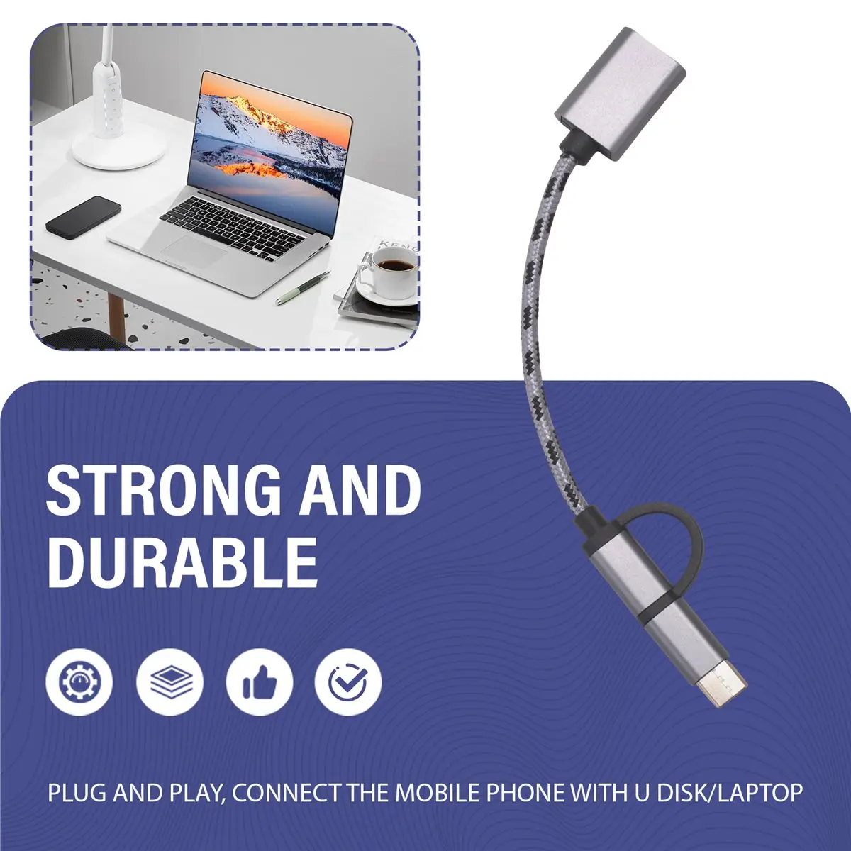 #53B Consumer Electronics,2 in 1 USB Type-C/Micro-USB to USB 3.0 Adapter Cable for Phone(Grey) (gray)