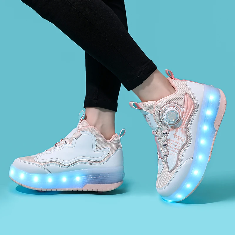 Boys' walking shoes Two-wheeled children's flash skates Student sports roller skates students can invisible burst shoes