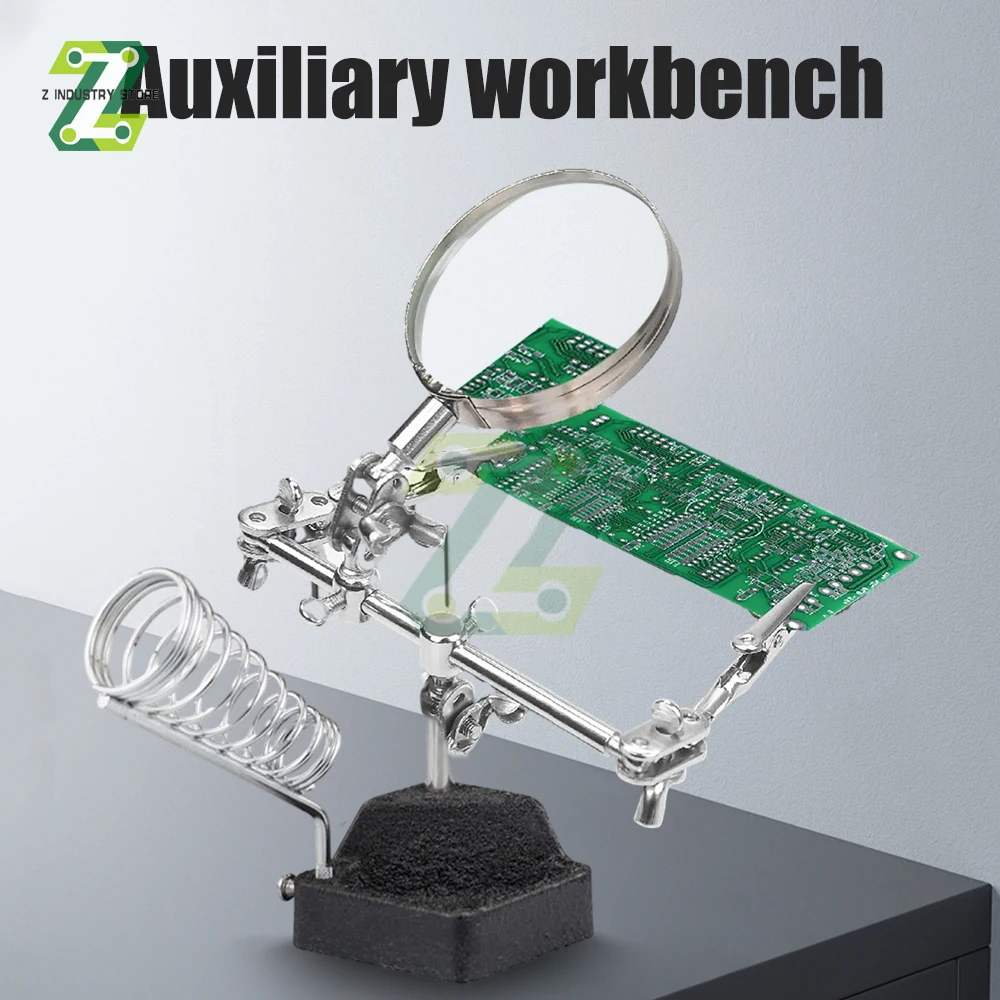 3 In 1 Soldering Bracket Magnifying Glass Electric Soldering Iron Bracket With 2 Fixing Clip Soldering Station