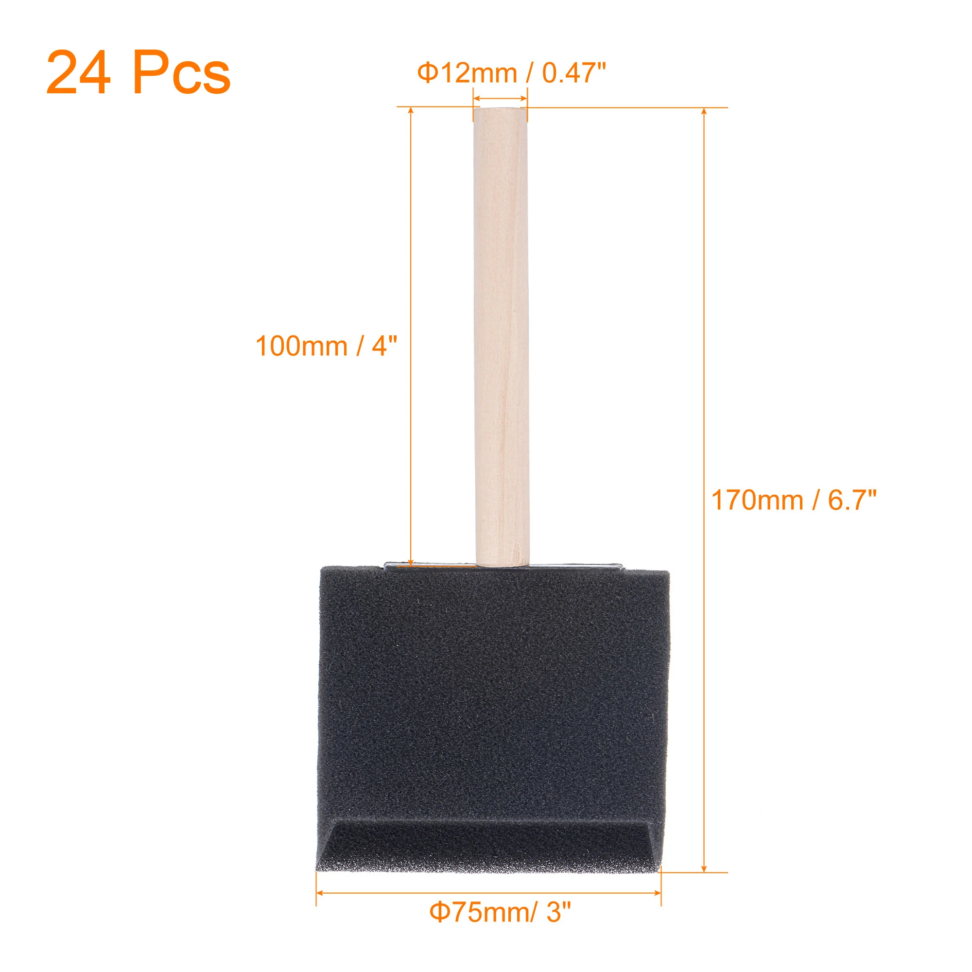 Uxcell 4 Inch Foam Paint Brushes Bevel Edge with Wood Handle Sponge Brush Black 24 Pcs for Painting