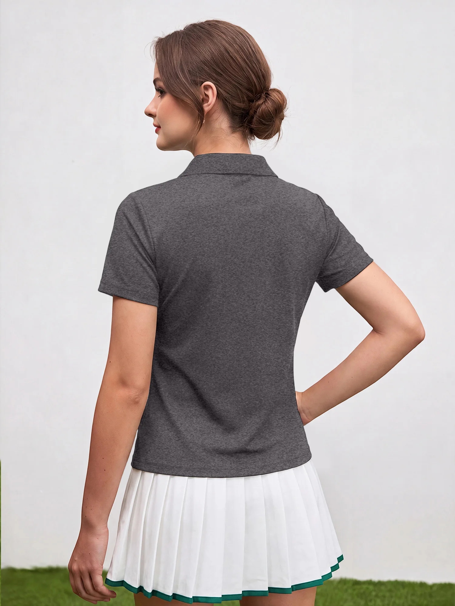 Women Golf‑Style Commuter Polo Blouse Solid Short Sleeve Lapel Half‑Button Skin‑Friendly Tees Summer Female Shirts