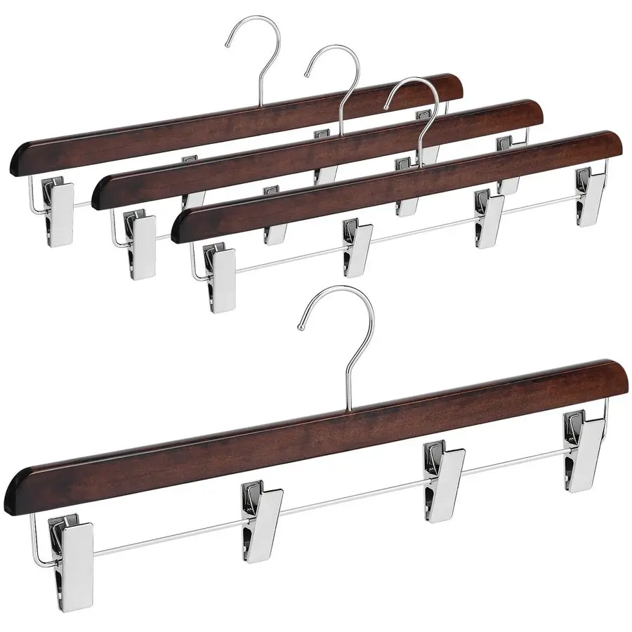 4 Peças Cabide de Madeira para Saias e Kilt, 20 Polegadas, com 4 Clipes para Armário, Marrom Noz