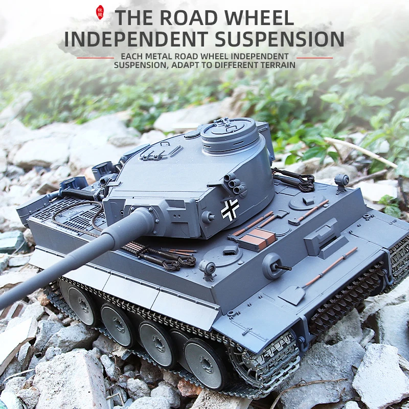 Tank 3818-1 1:16 Tiger I 금속 캐터필러 및 기어 및 인듀서 HengLong 리모컨 탱크, 손전등 사운드 시뮬레이터 포함, 2.4G