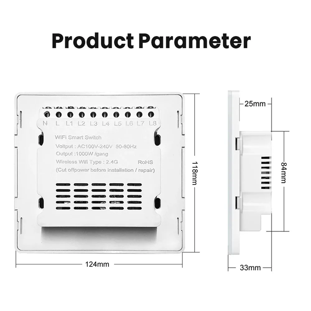 Shawader 4x4 Brazil Tuya WiFi Smart Switch,AC110-220V Touch Sensor Panel 4/6/8Gang Light Switch APP Control by Alexa Google Home