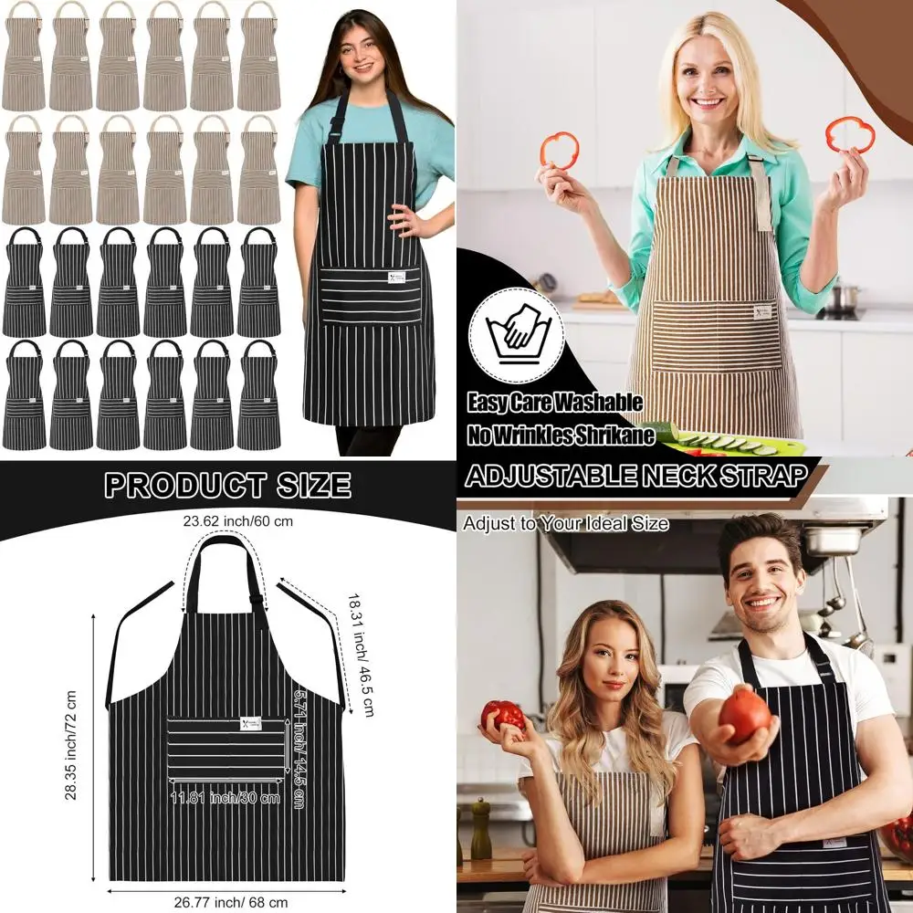 

Adjustable Linen Chef Aprons with 2 Pockets for Unisex Use in Kitchen Cooking, 24-Pack