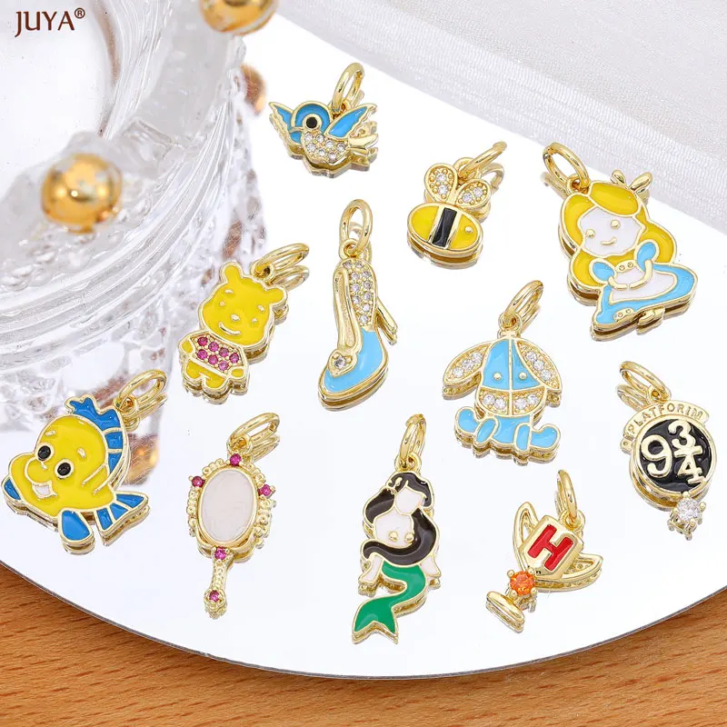 

JUYA High Quality Copper Zircon Pendants Colorful Enamel Charms For Jewelry Making DIY Earring Necklace Charm Accessories