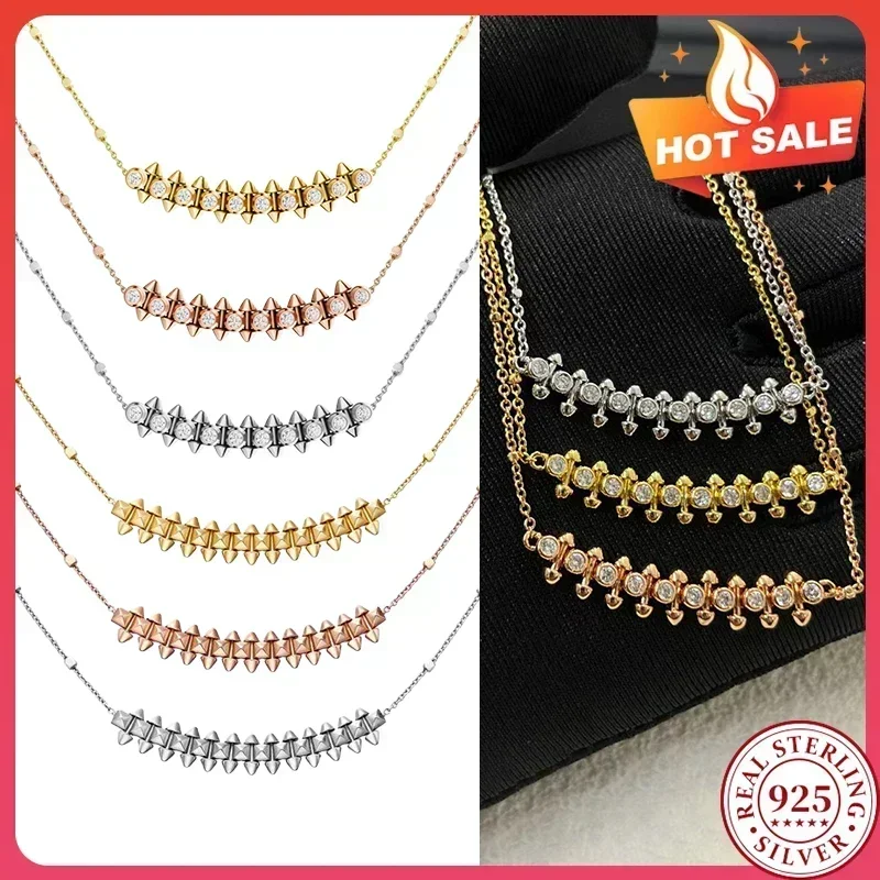 

2025 classic S925 silver rivet zircon pendant necklace is a luxurious jewelry gift for women's fashionable punk parties