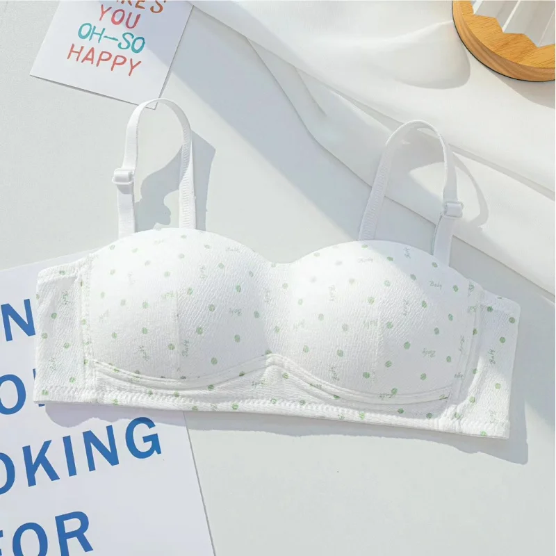 새로운 여자 폴카 도트 고등학생 강철 반지가 없는 여성을 위한 끈이 없는 속옷은 처진 방지 얇은 브래지어를 수집합니다