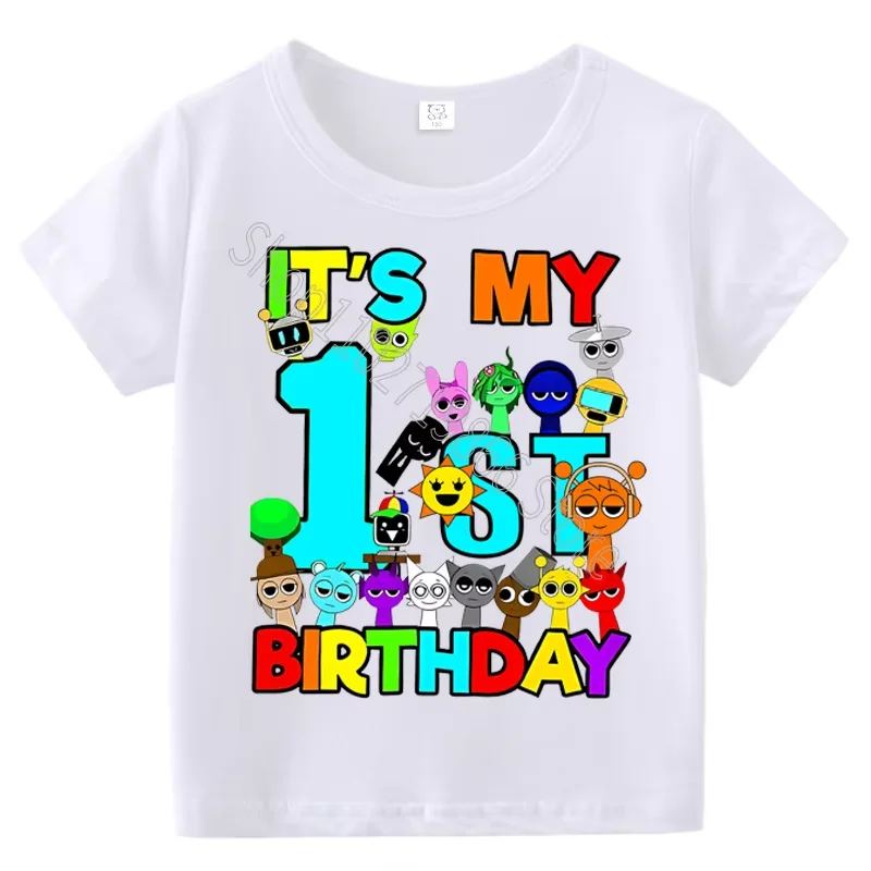 Kids Birthday Cute Cartoon Characters Graphic T-Shirt, Soft Cotton Crew Neck Tee, Casual Party Wear for Boys & Girlsdf0019