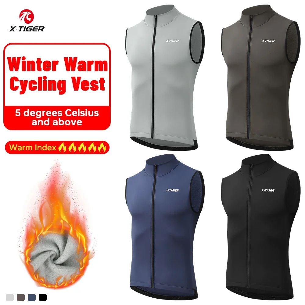 X-TIGER Men's Warm Vest Winter Fleece Windproof Jacket Slim Fit Outdoor Running Cycling Sports Vest Sleeveless Coat